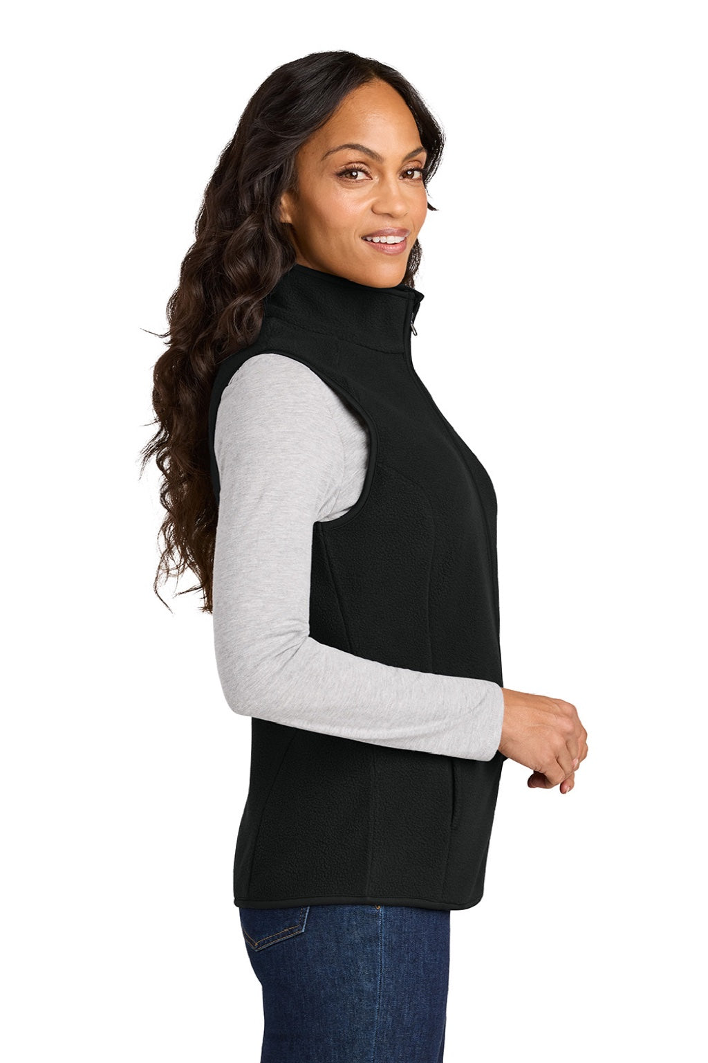 Port Authority L702 Womens C-FREE Fleece Full Zip Vest Deep Black Model Side