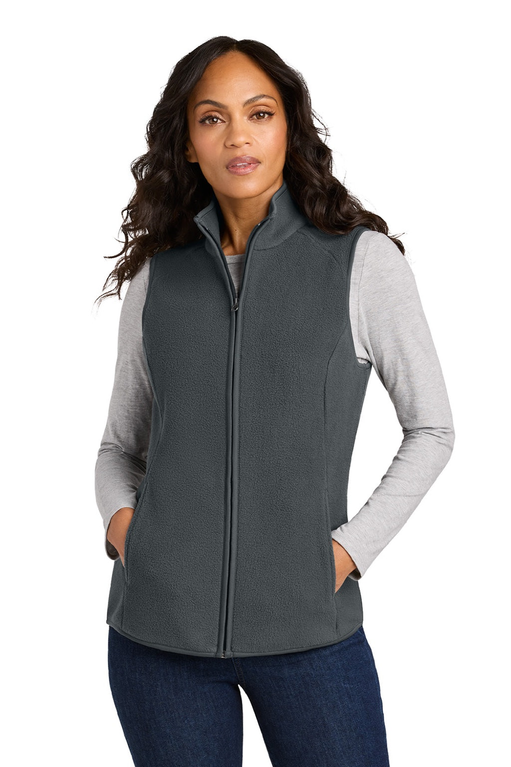 Port Authority L702 Womens C-FREE Fleece Full Zip Vest Steel Grey Model Front