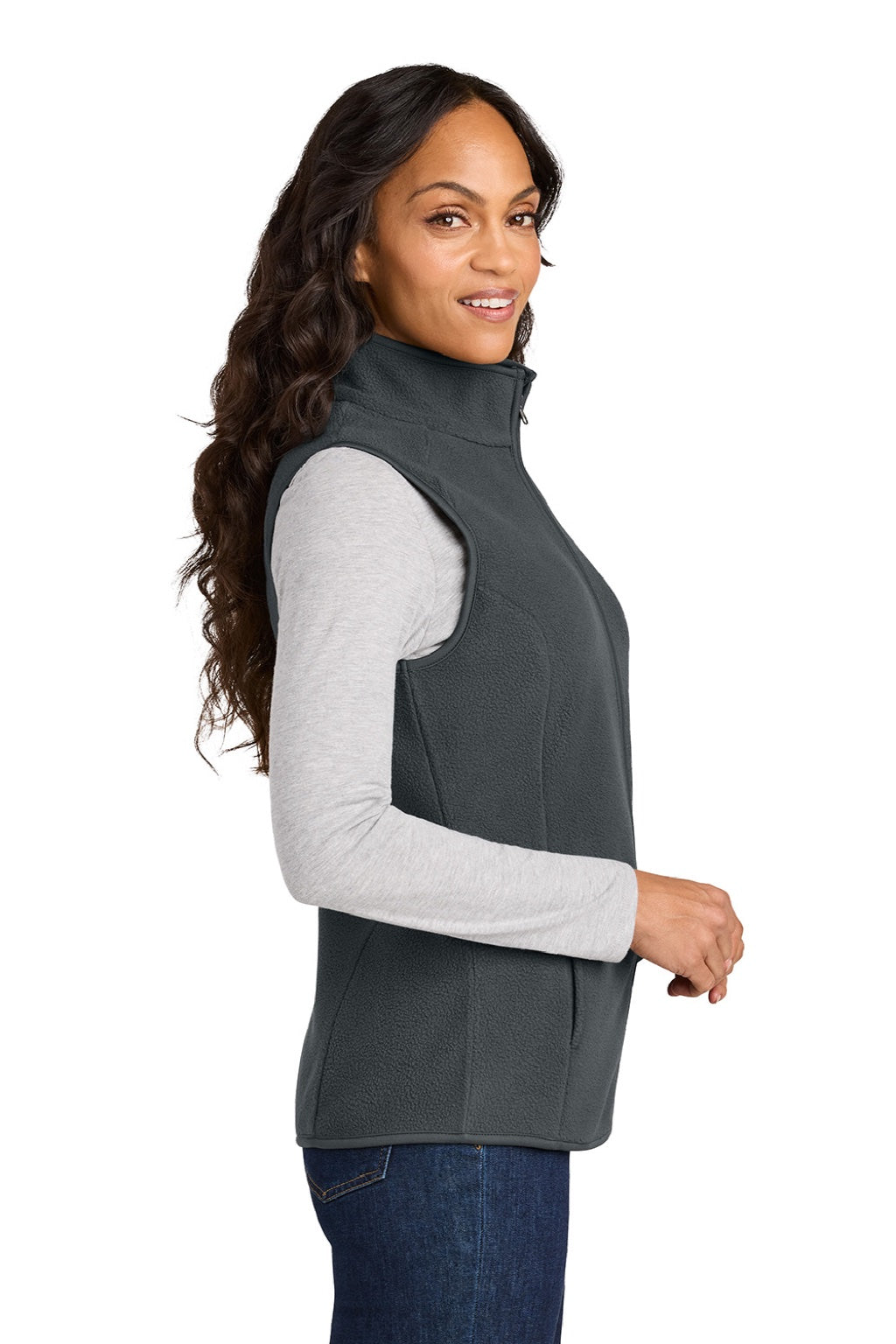 Port Authority L702 Womens C-FREE Fleece Full Zip Vest Steel Grey Model Side
