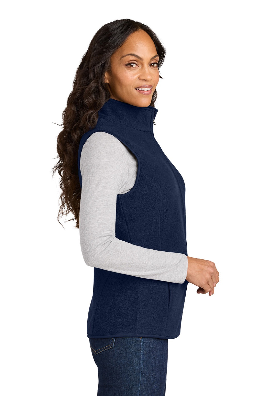Port Authority L702 Womens C-FREE Fleece Full Zip Vest True Navy Blue Model Side