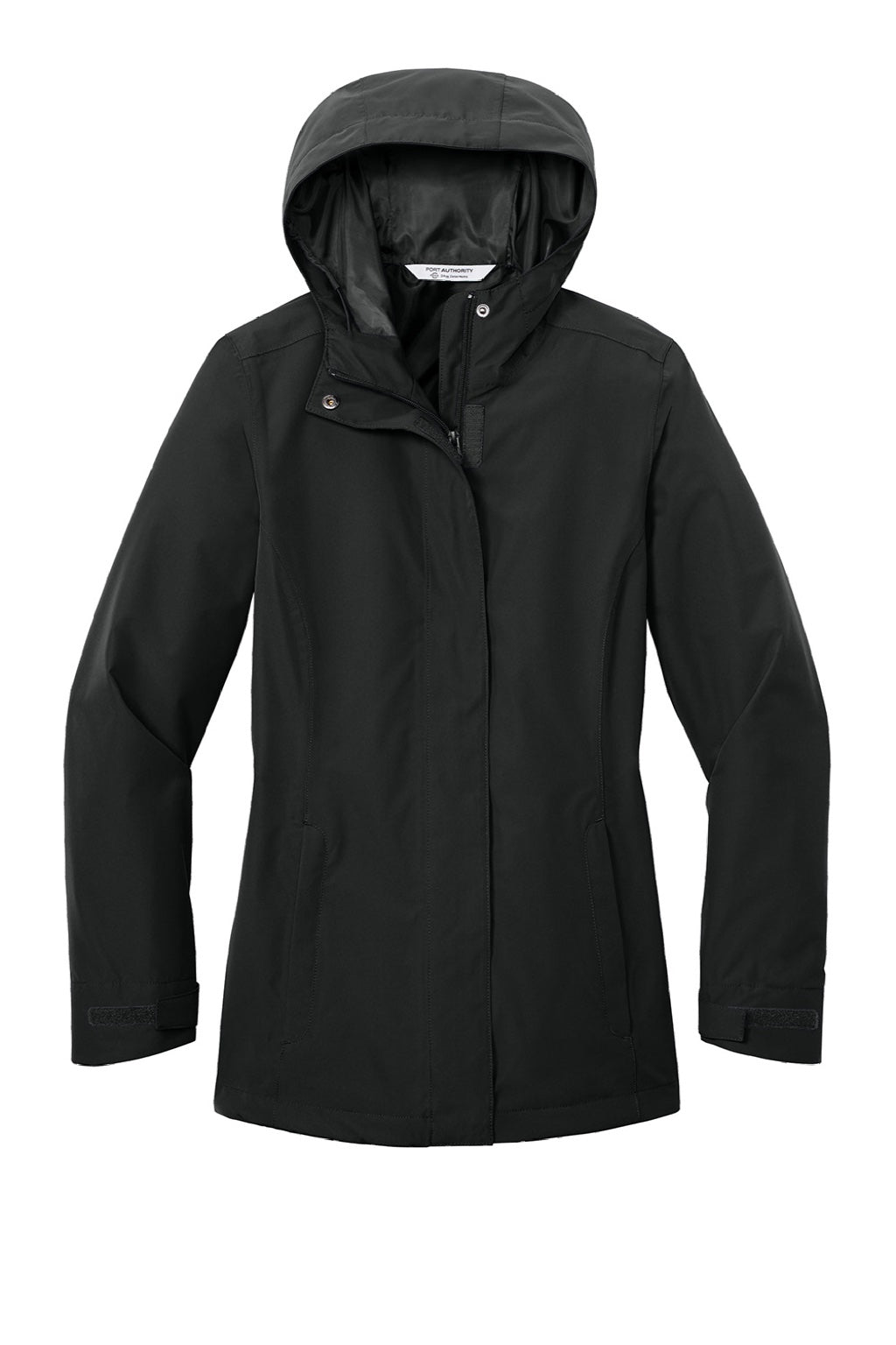 Port Authority L714 Womens C-FREE Water Resistant Full Zip Hooded Rain Jacket Deep Black Flat Front