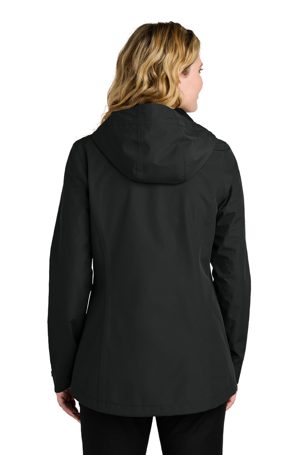 Port Authority L714 Womens C-FREE Water Resistant Full Zip Hooded Rain Jacket Deep Black Model Back