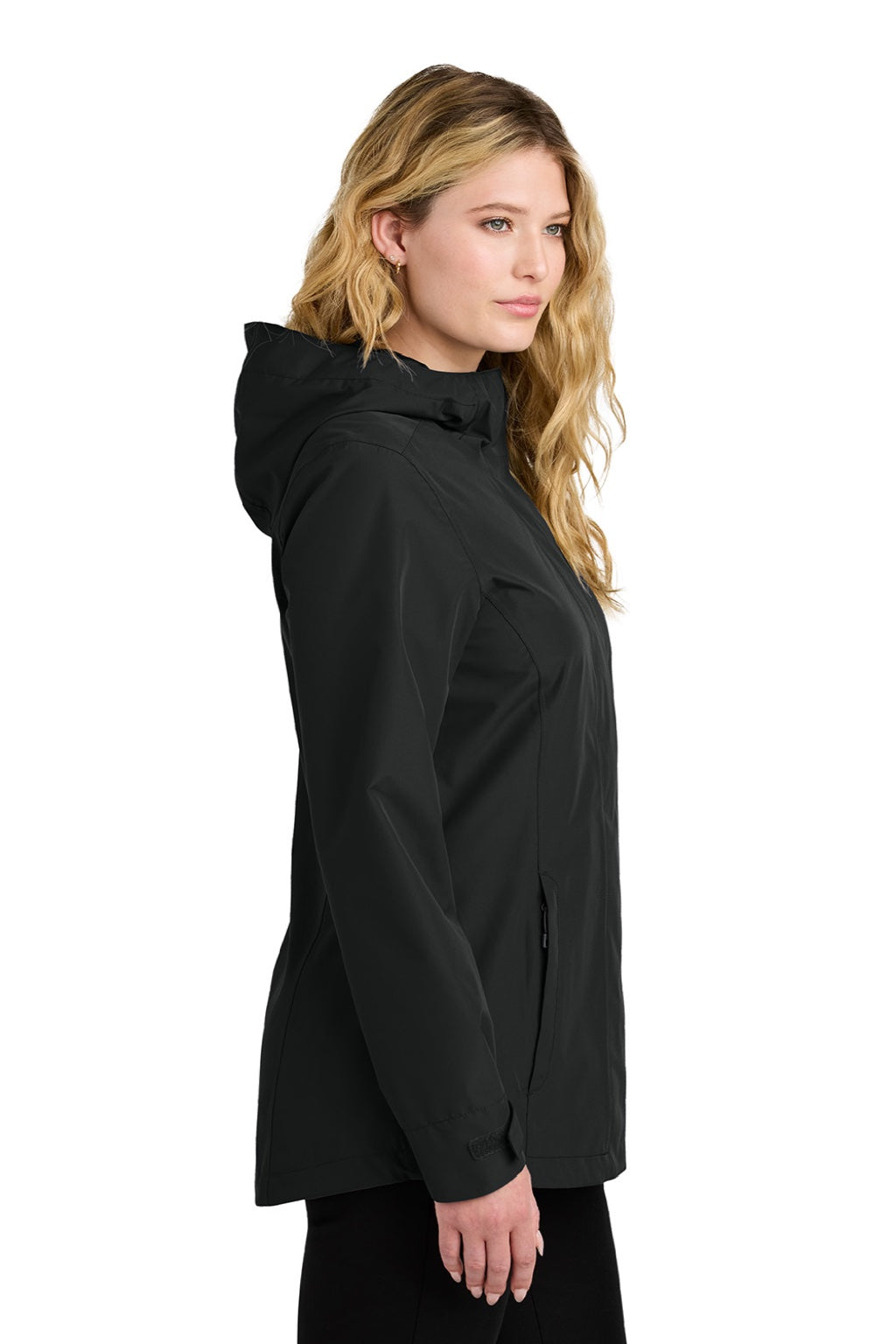 Port Authority L714 Womens C-FREE Water Resistant Full Zip Hooded Rain Jacket Deep Black Model Side