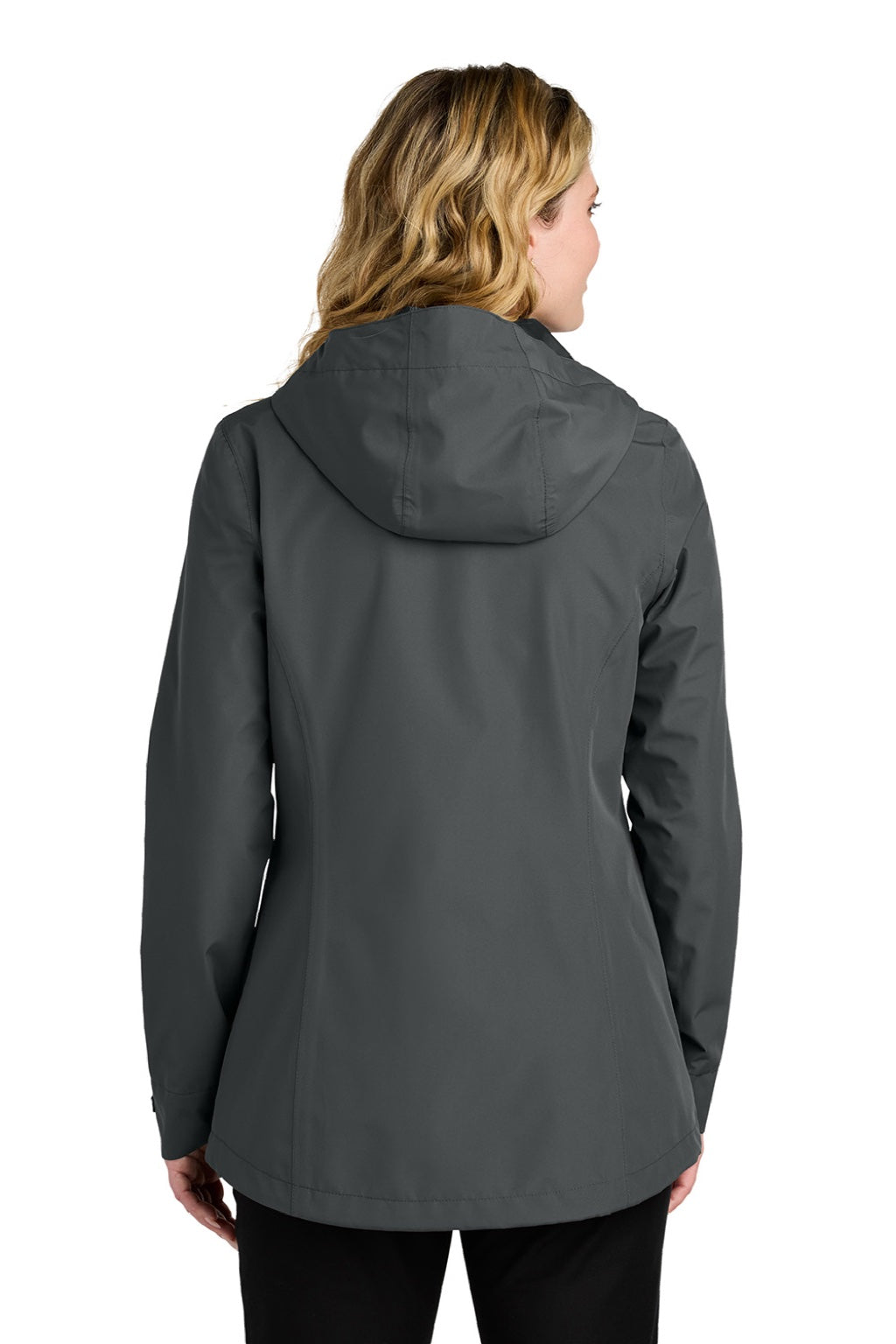 Port Authority L714 Womens C-FREE Water Resistant Full Zip Hooded Rain Jacket Steel Grey Model Back