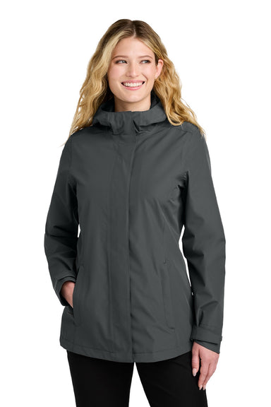 Port Authority L714 Womens C-FREE Water Resistant Full Zip Hooded Rain Jacket Steel Grey Model Front