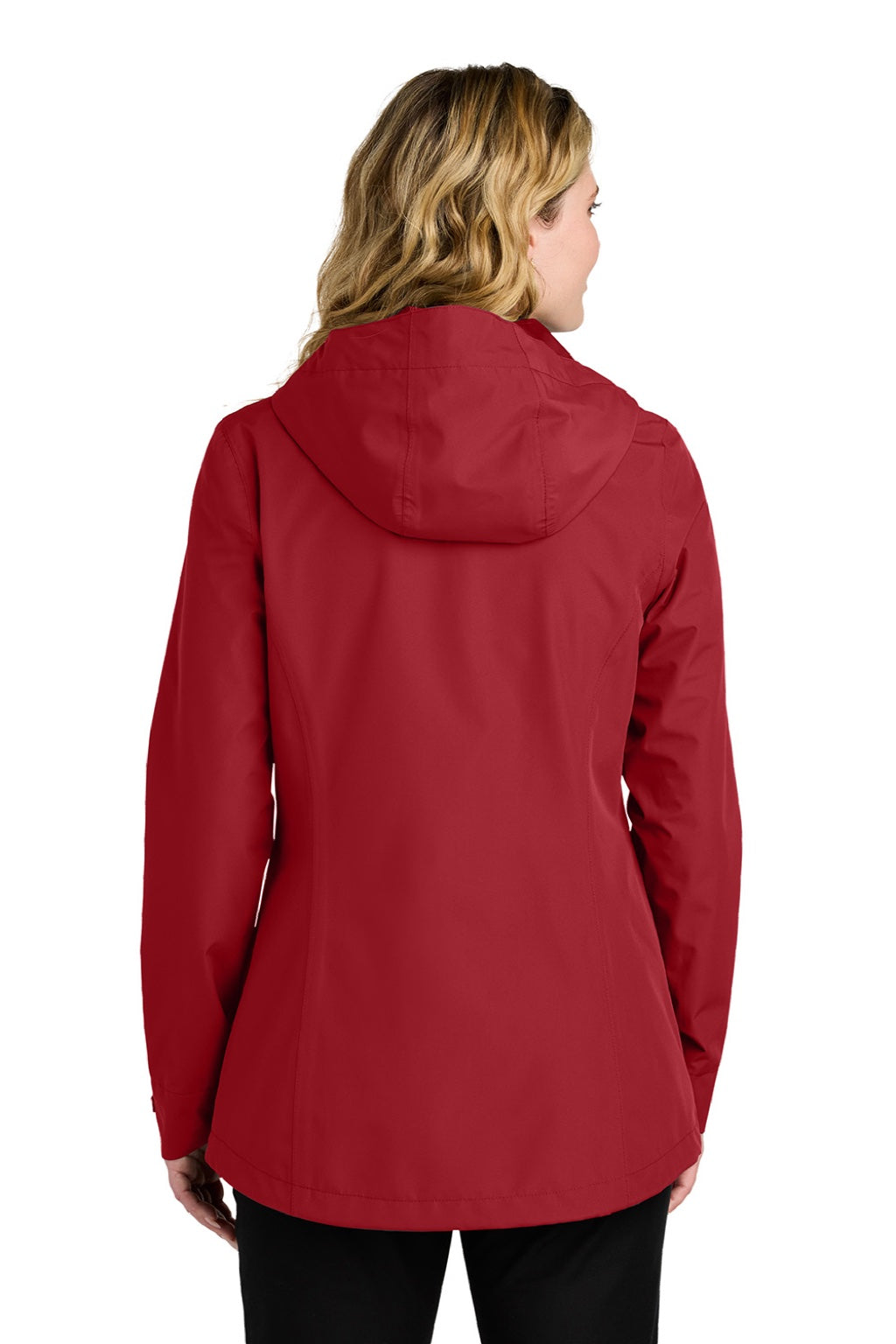 Port Authority L714 Womens C-FREE Water Resistant Full Zip Hooded Rain Jacket Rich Red Model Back