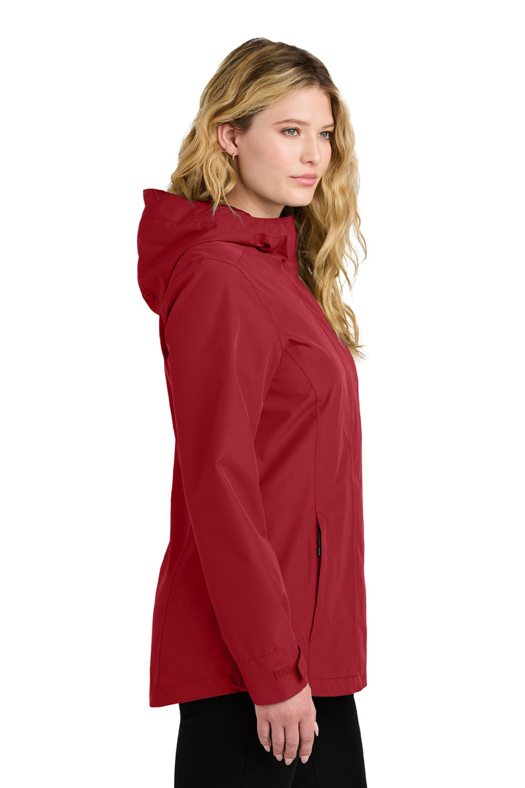 Port Authority L714 Womens C-FREE Water Resistant Full Zip Hooded Rain Jacket Rich Red Model Side