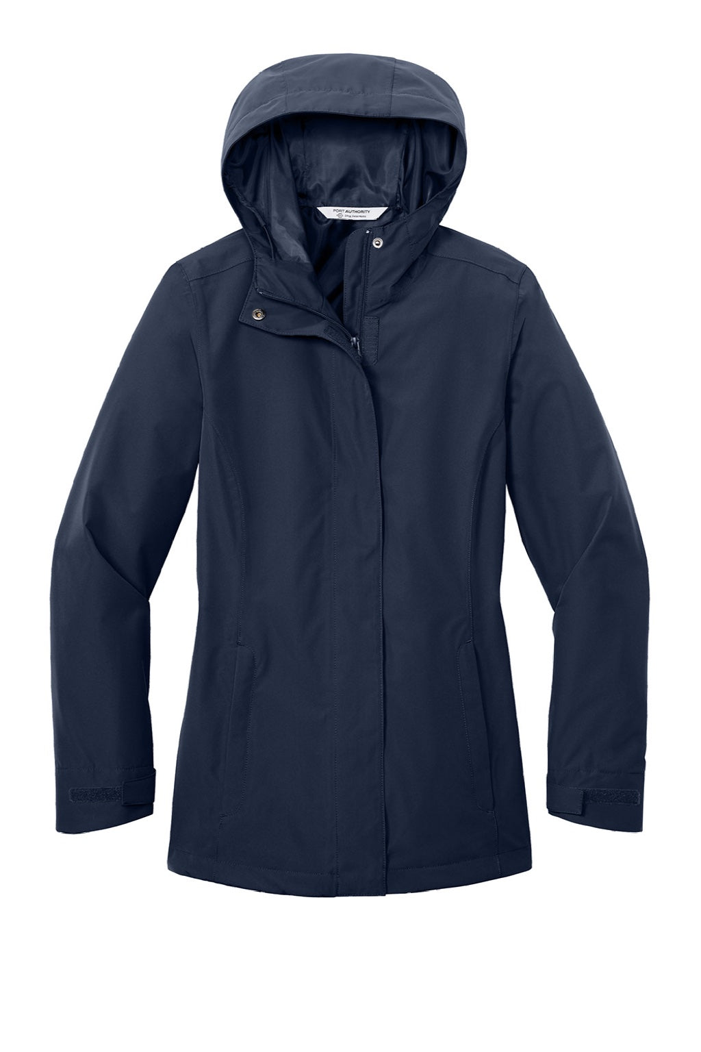 Port Authority L714 Womens C-FREE Water Resistant Full Zip Hooded Rain Jacket True Navy Blue Flat Front