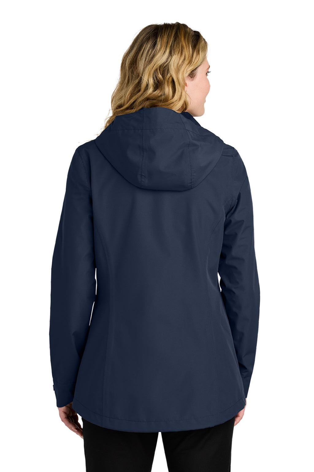 Port Authority L714 Womens C-FREE Water Resistant Full Zip Hooded Rain Jacket True Navy Blue Model Back