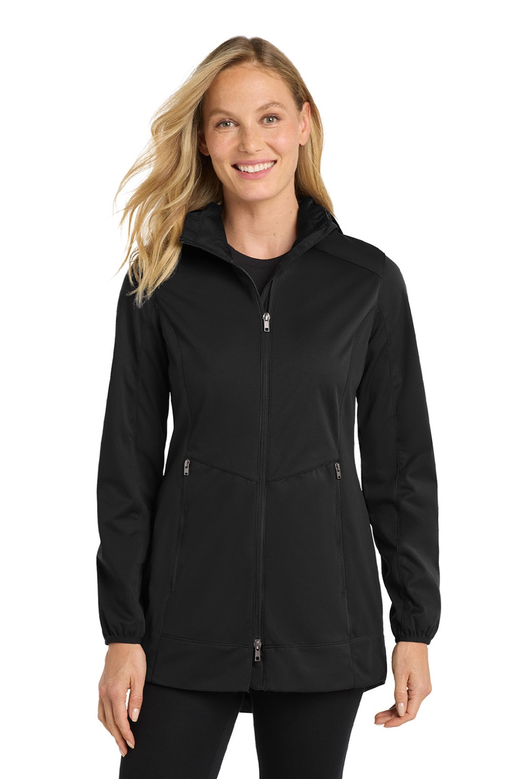 Port Authority L719 Womens Active Wind & Water Resistant Full Zip Hooded Jacket Deep Black Model Front