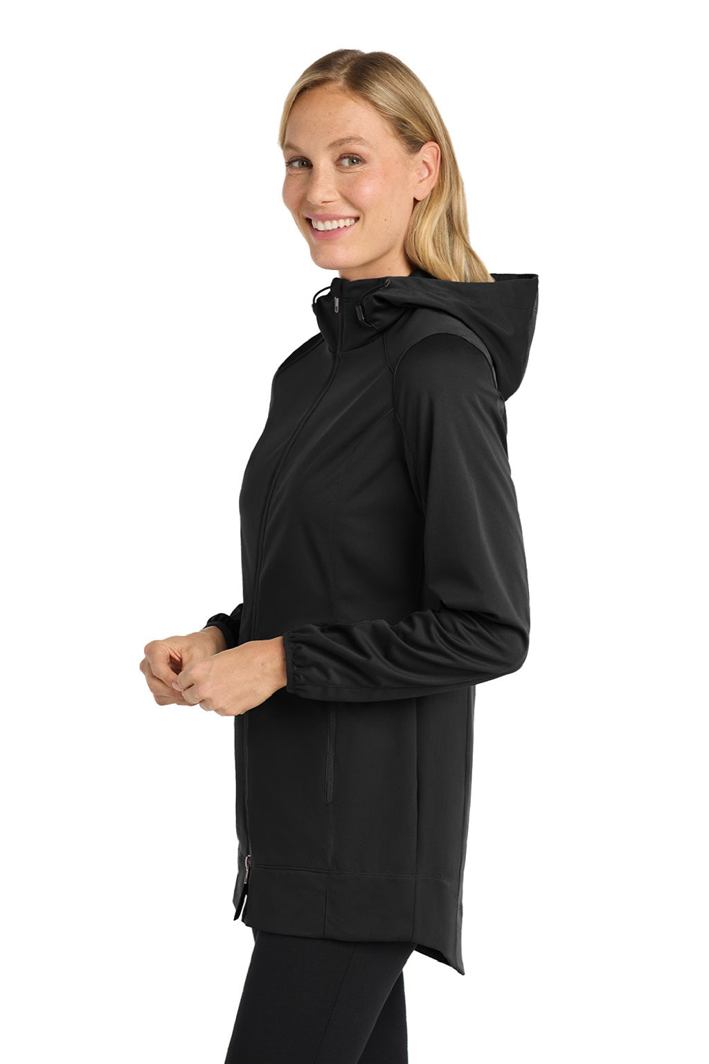 Port Authority L719 Womens Active Wind & Water Resistant Full Zip Hooded Jacket Deep Black Model Side