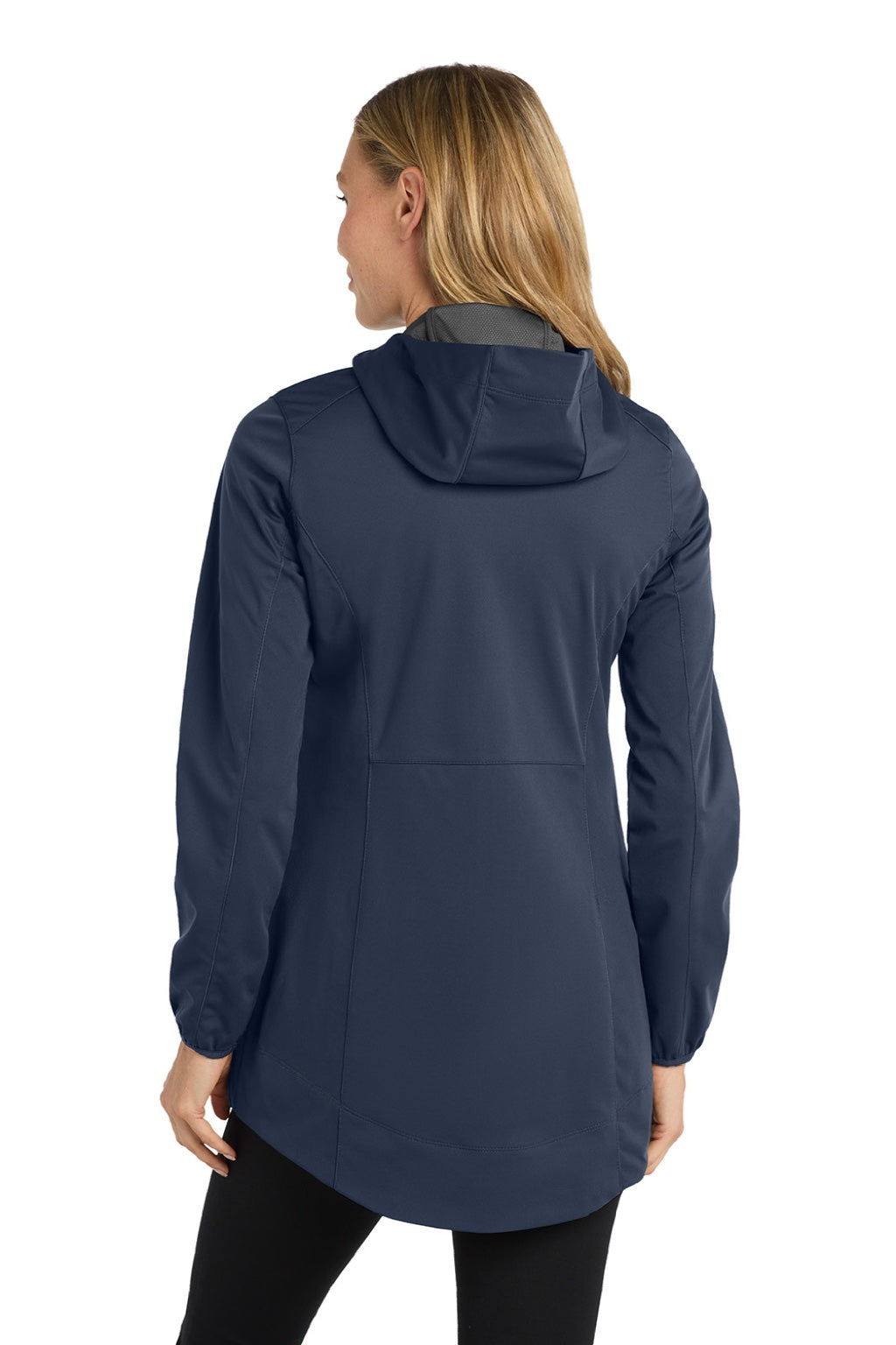 Port Authority L719 Womens Active Wind & Water Resistant Full Zip Hooded Jacket Dress Navy Blue Model Back