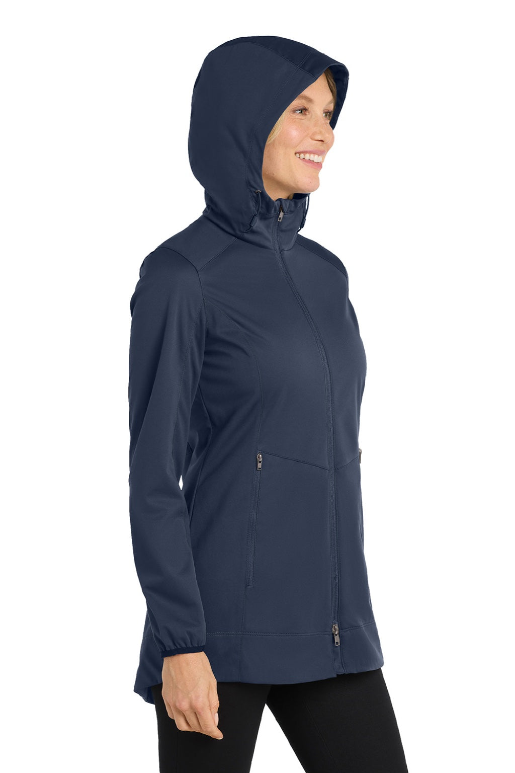 Port Authority L719 Womens Active Wind & Water Resistant Full Zip Hooded Jacket Dress Navy Blue Model Side