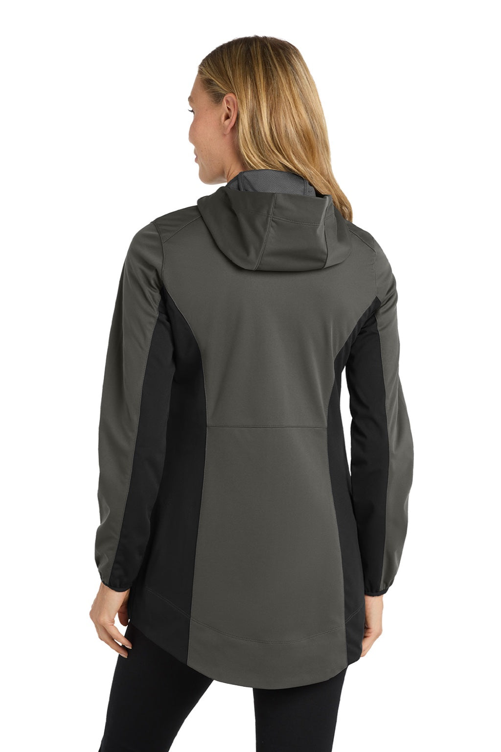 Port Authority L719 Womens Active Wind & Water Resistant Full Zip Hooded Jacket Steel Grey/Deep Black Model Back