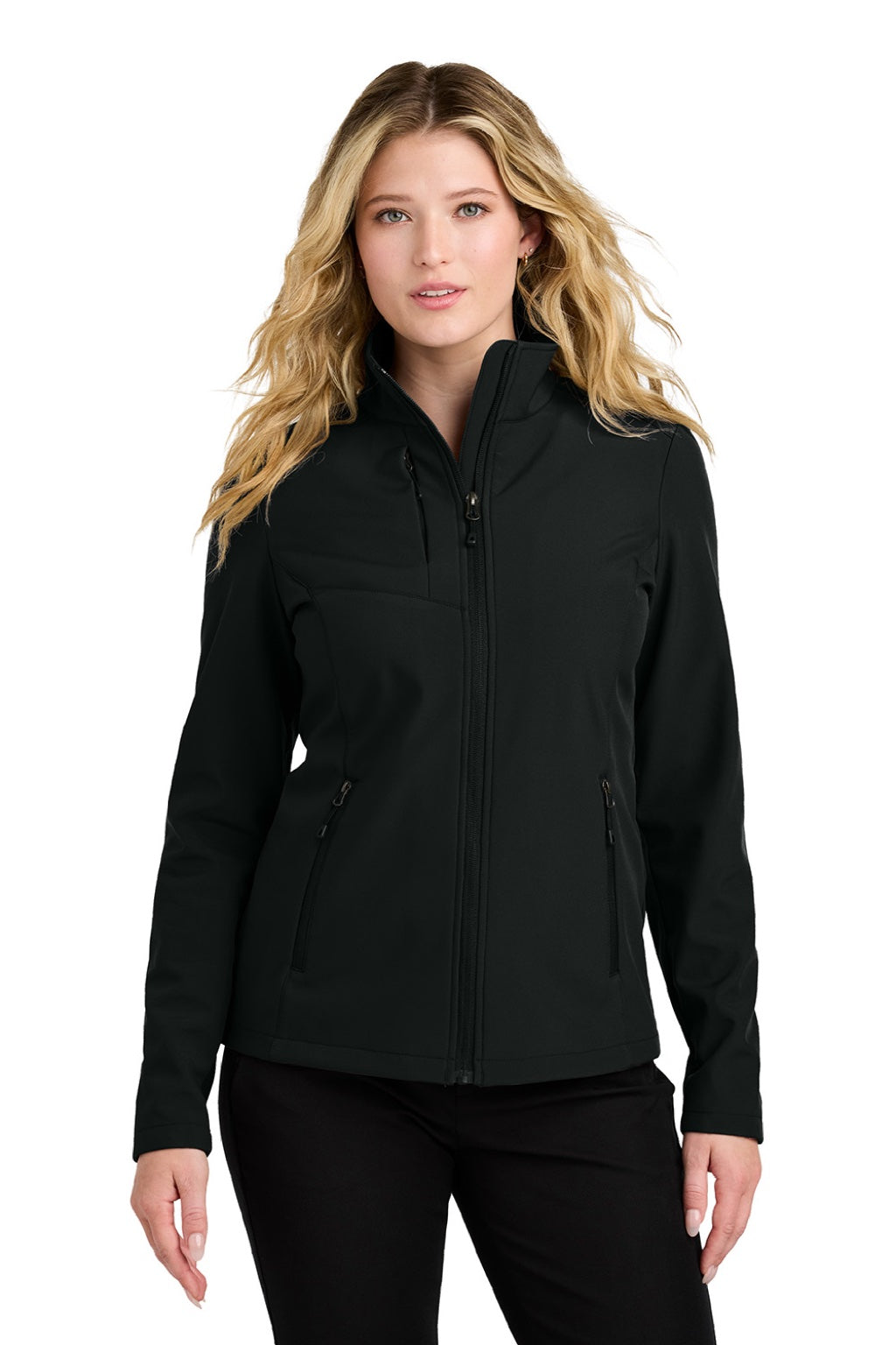 Port Authority L720 Womens C-FREE Core Water Resistant Soft Shell Full Zip Jacket Deep Black Model Front