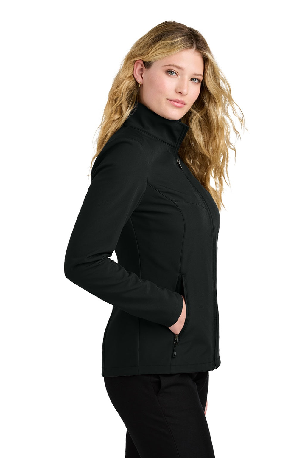 Port Authority L720 Womens C-FREE Core Water Resistant Soft Shell Full Zip Jacket Deep Black Model Side