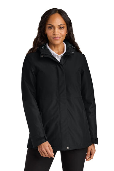 Port Authority L721 Womens Insulated Ripstop Full Zip Hooded Jacket Deep Black Model Front