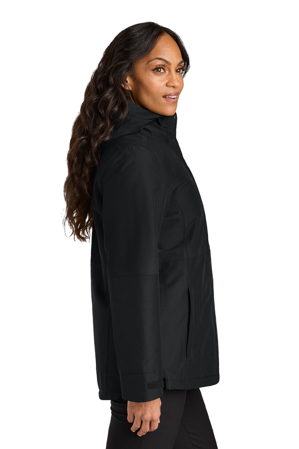 Port Authority L721 Womens Insulated Ripstop Full Zip Hooded Jacket Deep Black Model Side