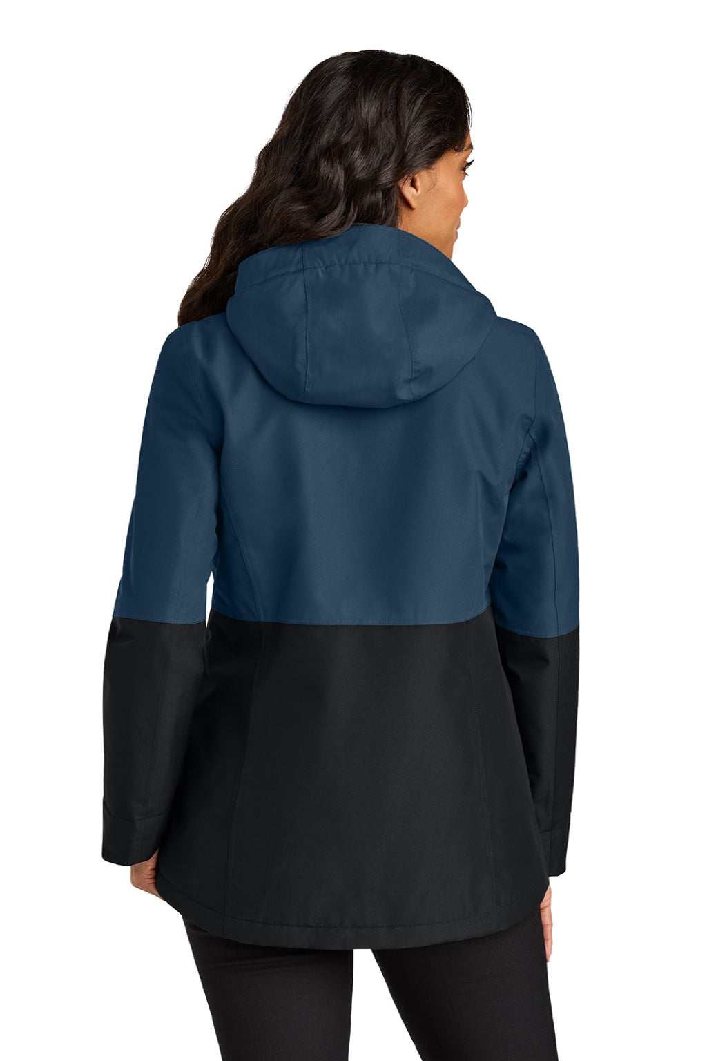 Port Authority L721 Womens Insulated Ripstop Full Zip Hooded Jacket Dress Navy Blue/Deep Black Model Back