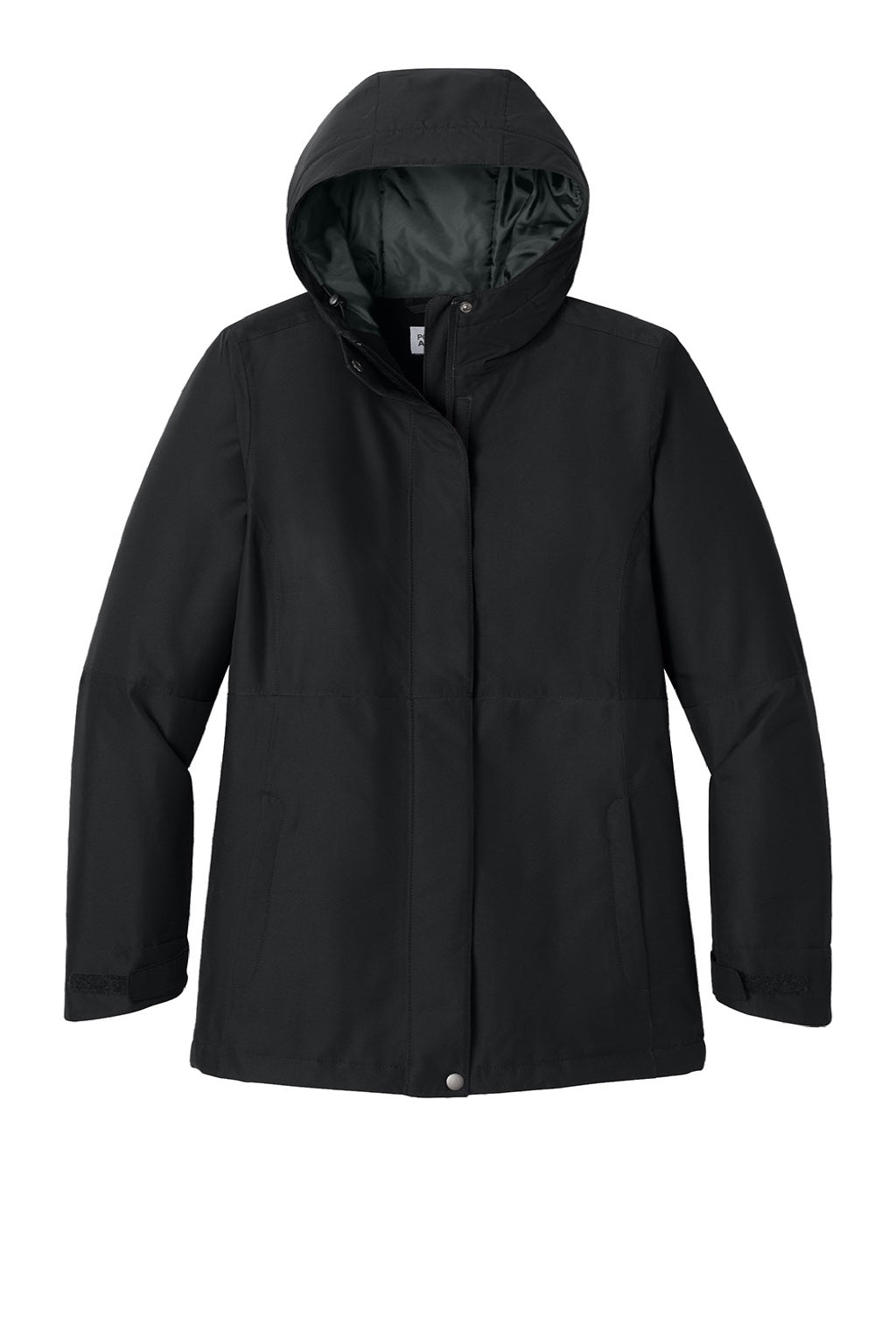 Port Authority L721 Womens Insulated Ripstop Full Zip Hooded Jacket Deep Black Flat Front