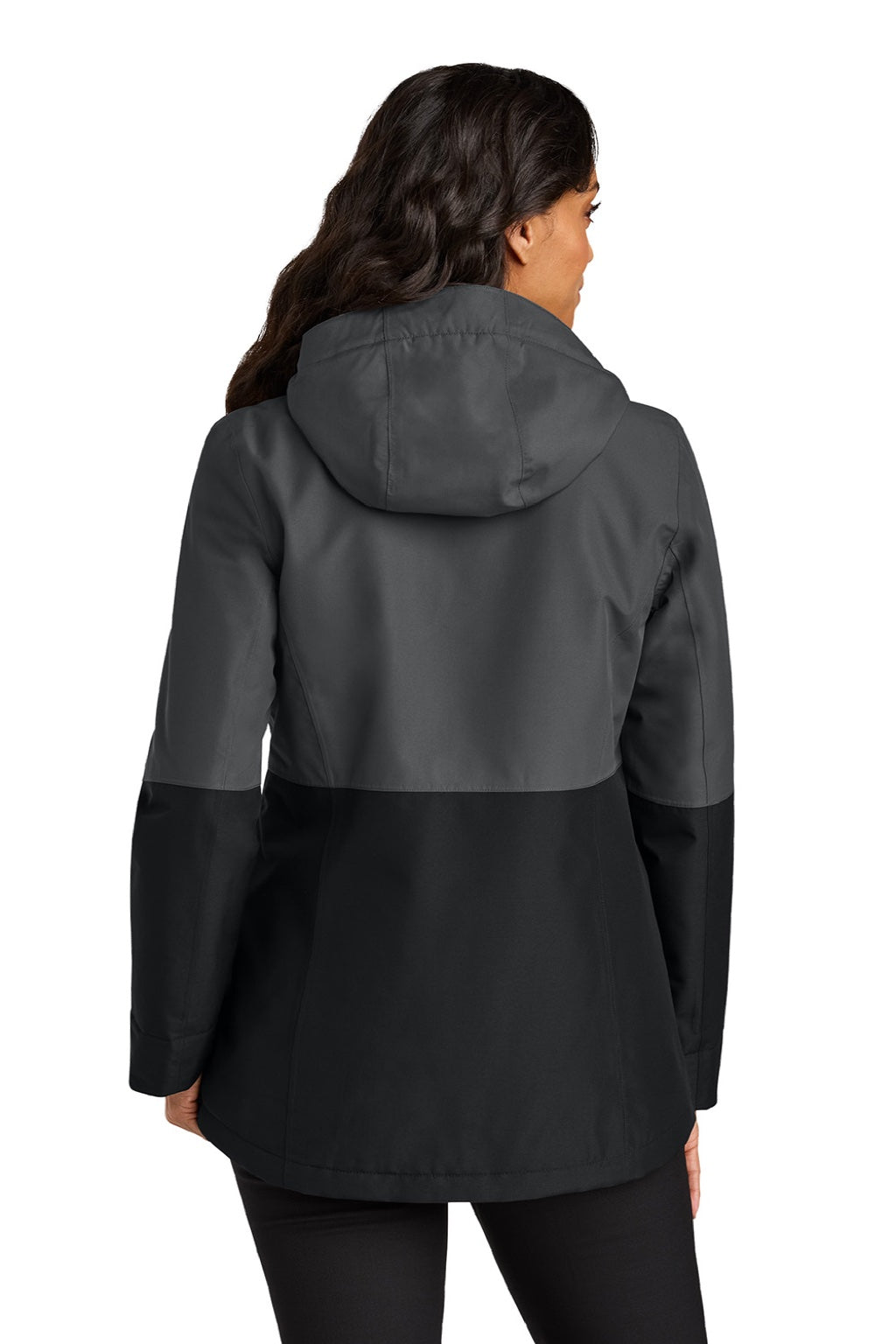 Port Authority L721 Womens Insulated Ripstop Full Zip Hooded Jacket Steel Grey/Deep Black Model Back