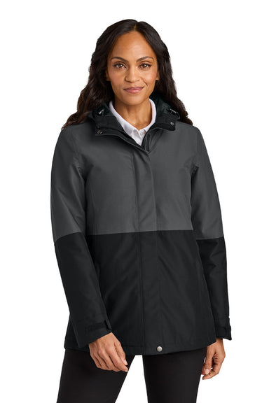 Port Authority L721 Womens Insulated Ripstop Full Zip Hooded Jacket Steel Grey/Deep Black Model Front