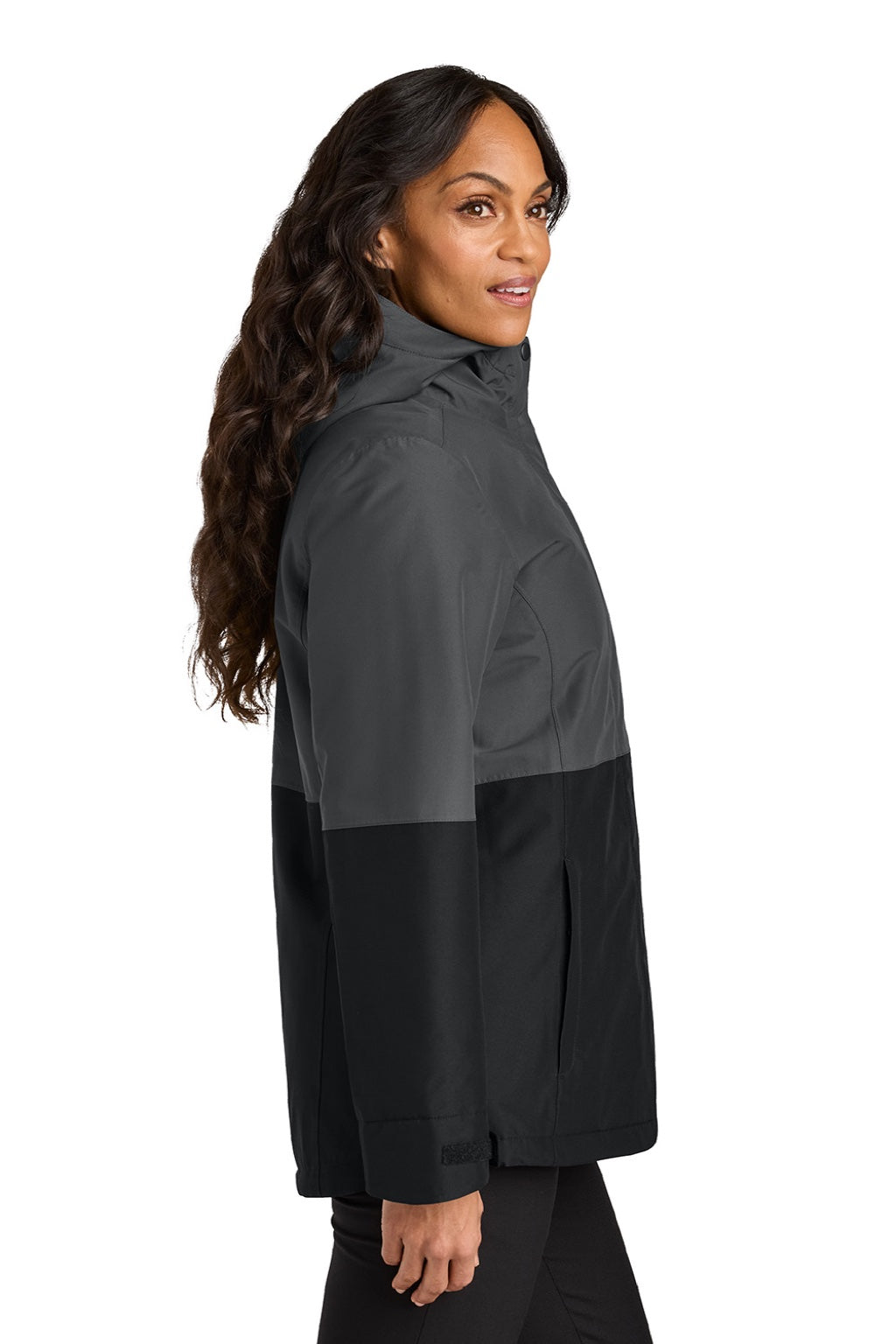 Port Authority L721 Womens Insulated Ripstop Full Zip Hooded Jacket Steel Grey/Deep Black Model Side