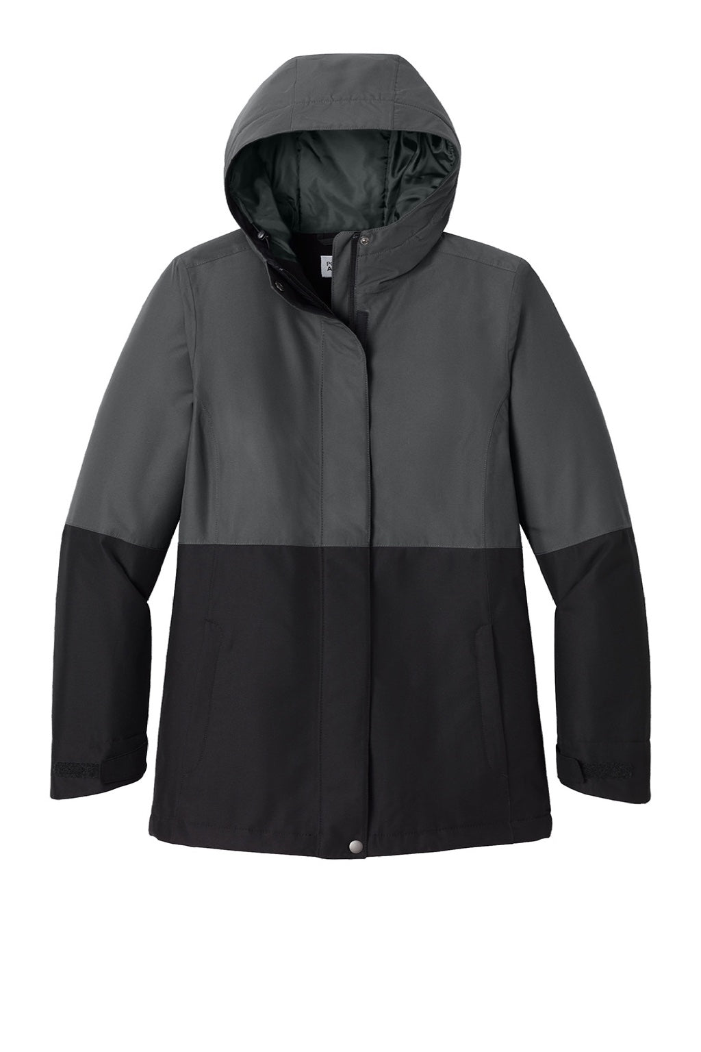 Port Authority L721 Womens Insulated Ripstop Full Zip Hooded Jacket Steel Grey/Deep Black Flat Front