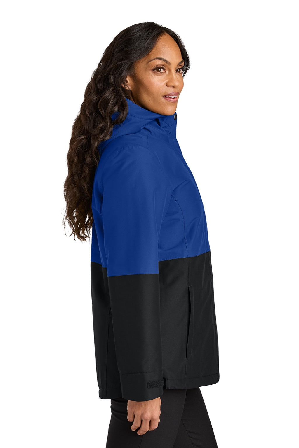 Port Authority L721 Womens Insulated Ripstop Full Zip Hooded Jacket True Royal Blue/Deep Black Model Side