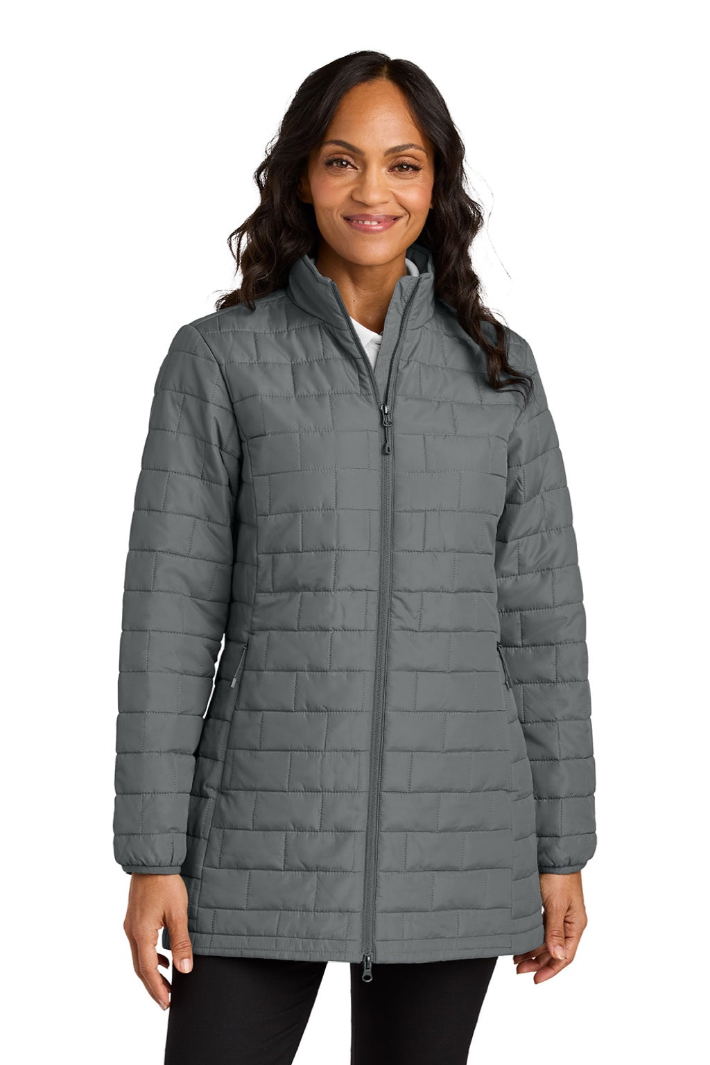 Port Authority L854 Womens C-FREE Brick Full Zip Jacket Smoke Grey Model Front