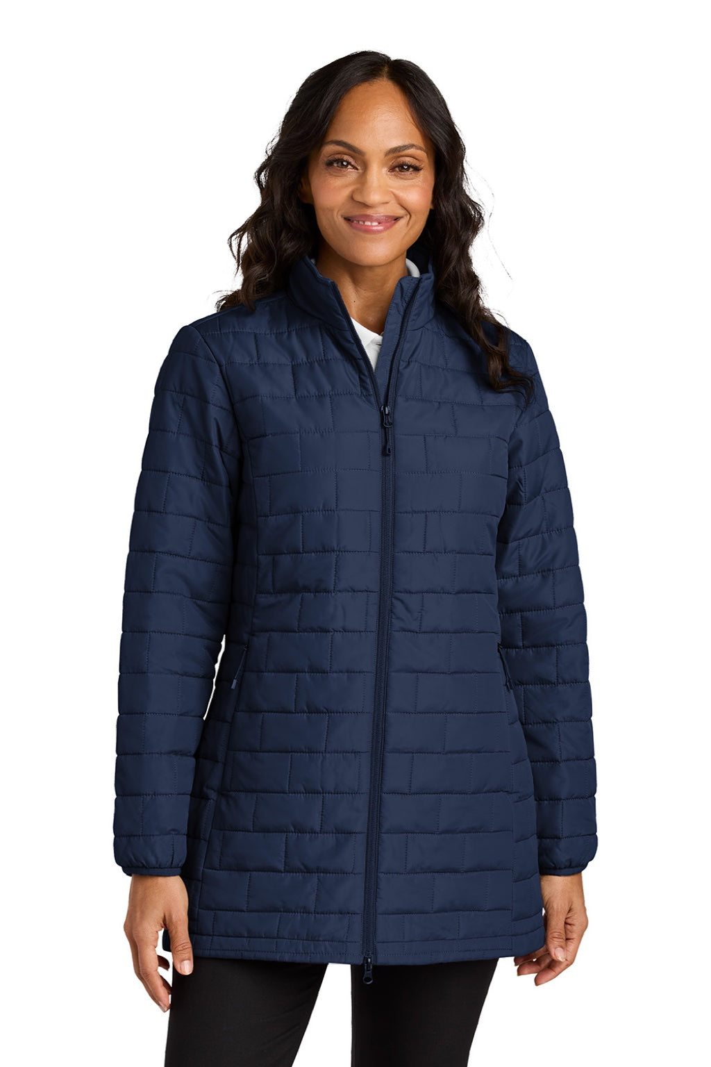Port Authority L854 Womens C-FREE Brick Full Zip Jacket True Navy Blue Model Front