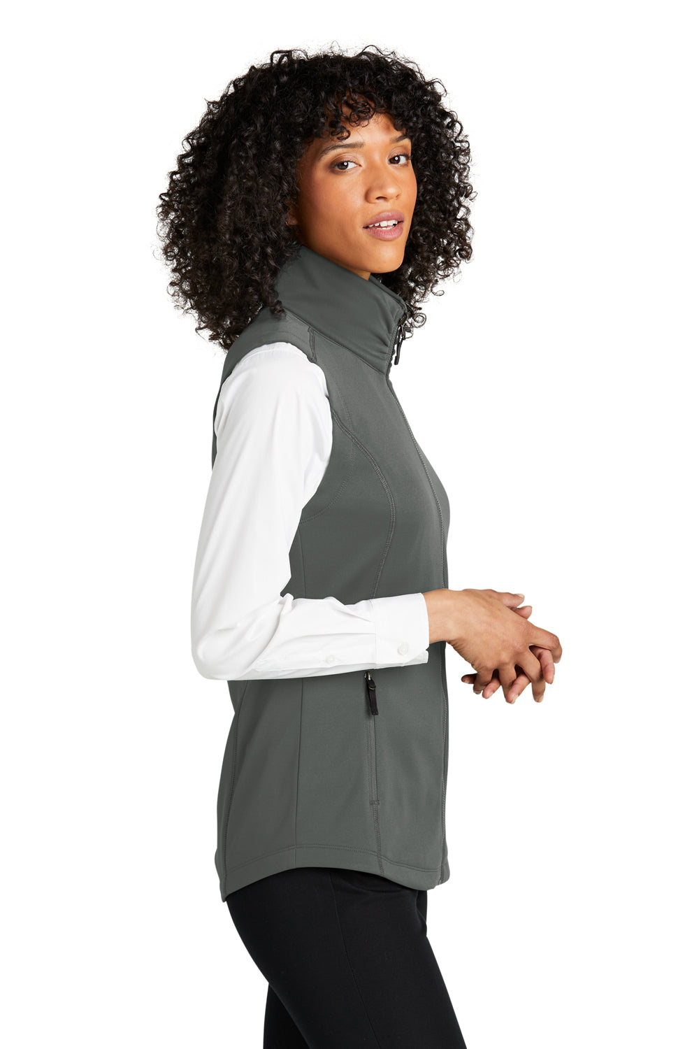 Port Authority L906 Womens Collective Smooth Fleece Full Zip Vest Graphite Grey Model Side