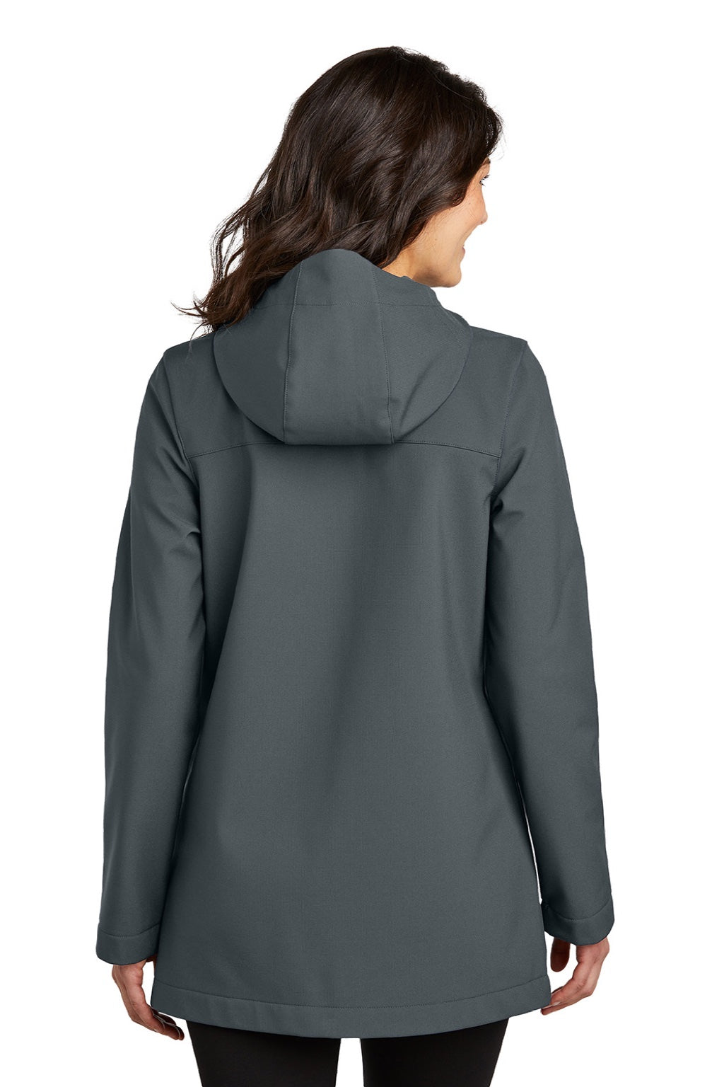 Port Authority L919 Womens Collective Outer Water Resistant Soft Shell Full Zip Hooded Parka Graphite Grey Model Back