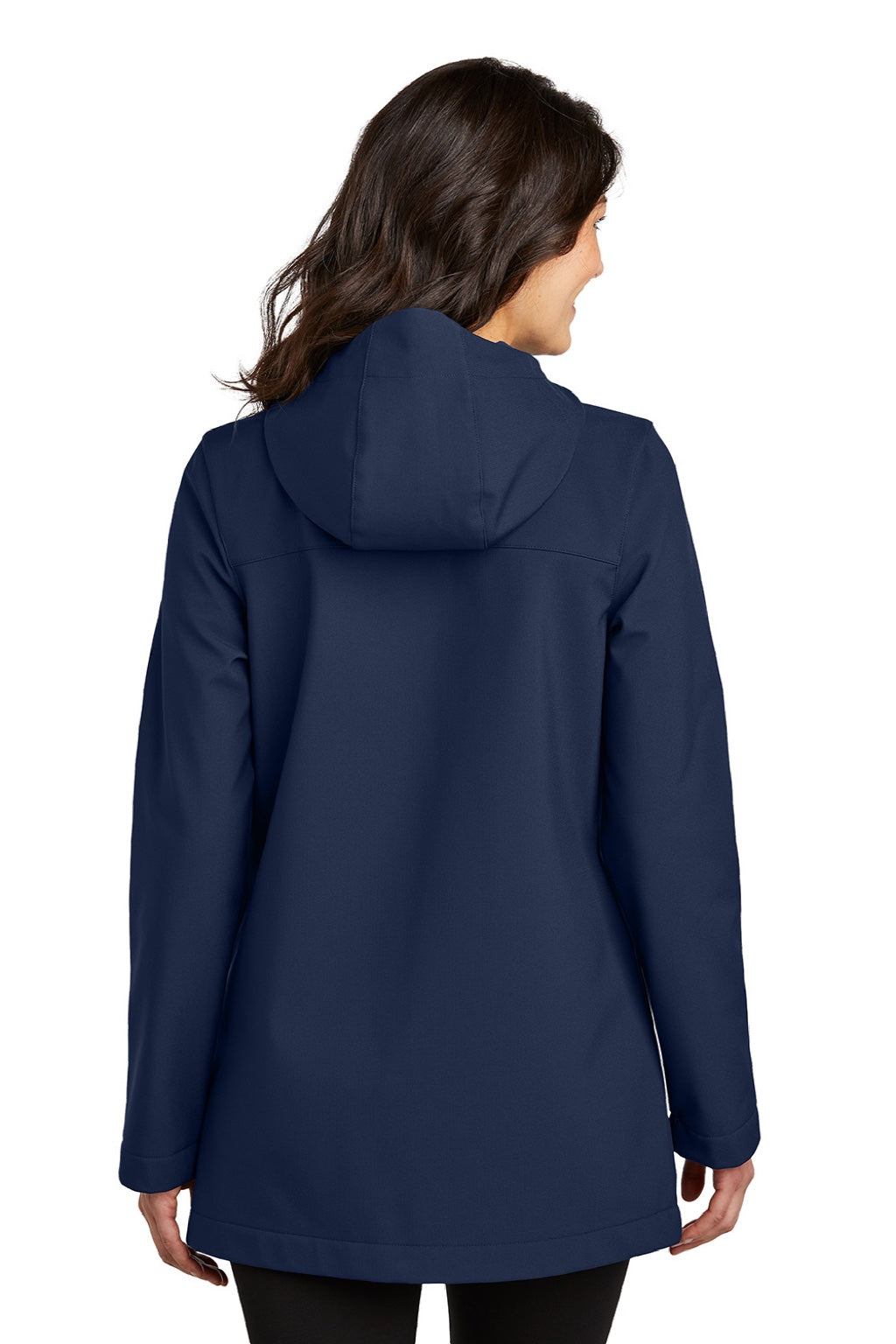 Port Authority L919 Womens Collective Outer Water Resistant Soft Shell Full Zip Hooded Parka River Navy Blue Model Back