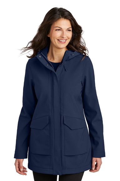 Port Authority L919 Womens Collective Outer Water Resistant Soft Shell Full Zip Hooded Parka River Navy Blue Model Front