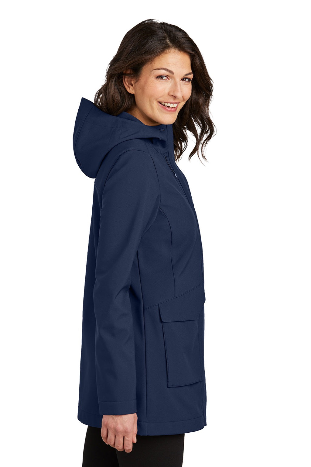 Port Authority L919 Womens Collective Outer Water Resistant Soft Shell Full Zip Hooded Parka River Navy Blue Model Side