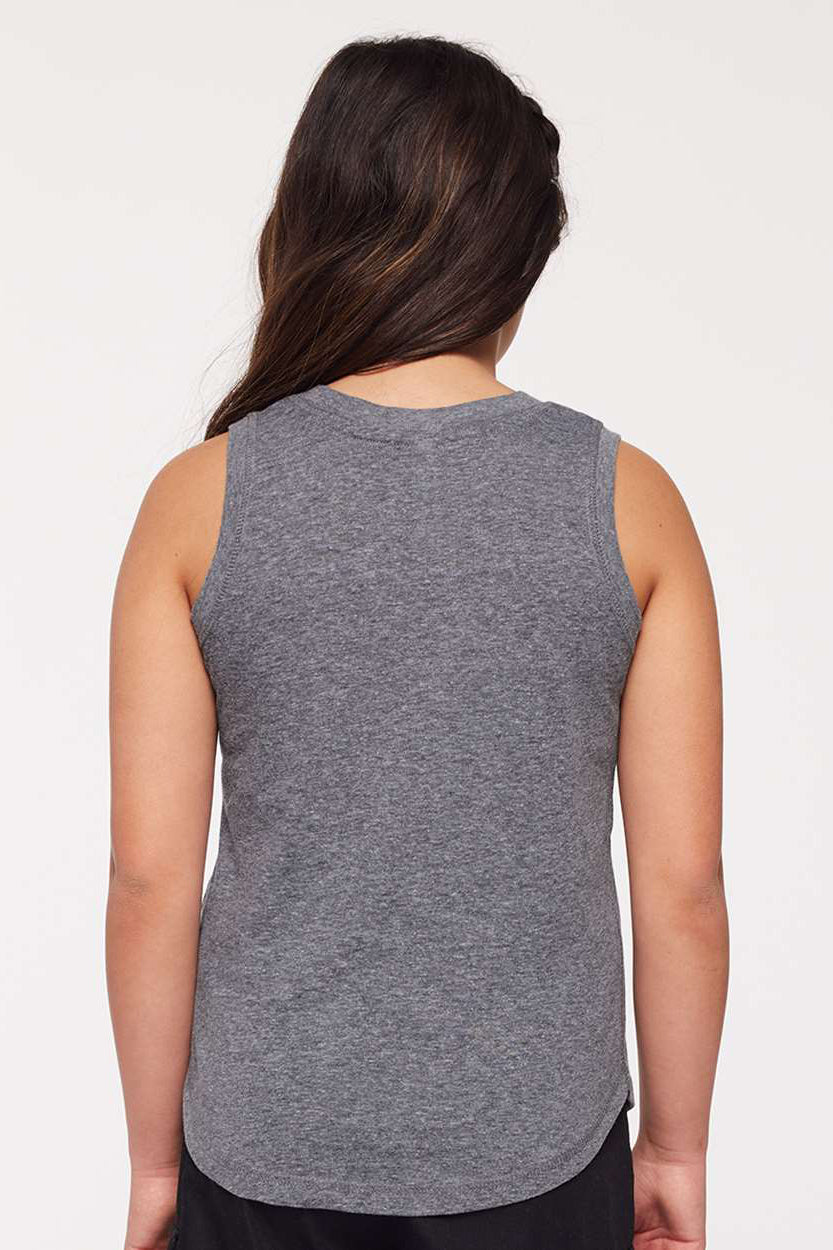 LAT 2692 Youth Girls Relaxed Fine Jersey Tank Top Heather Granite Grey Model Back