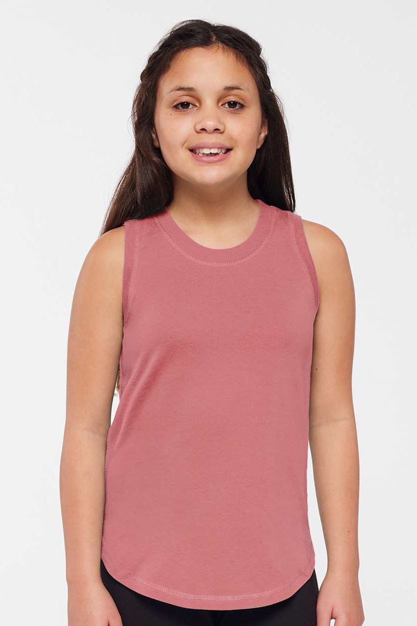 LAT 2692 Youth Girls Relaxed Fine Jersey Tank Top Mauvelous Pink Model Front