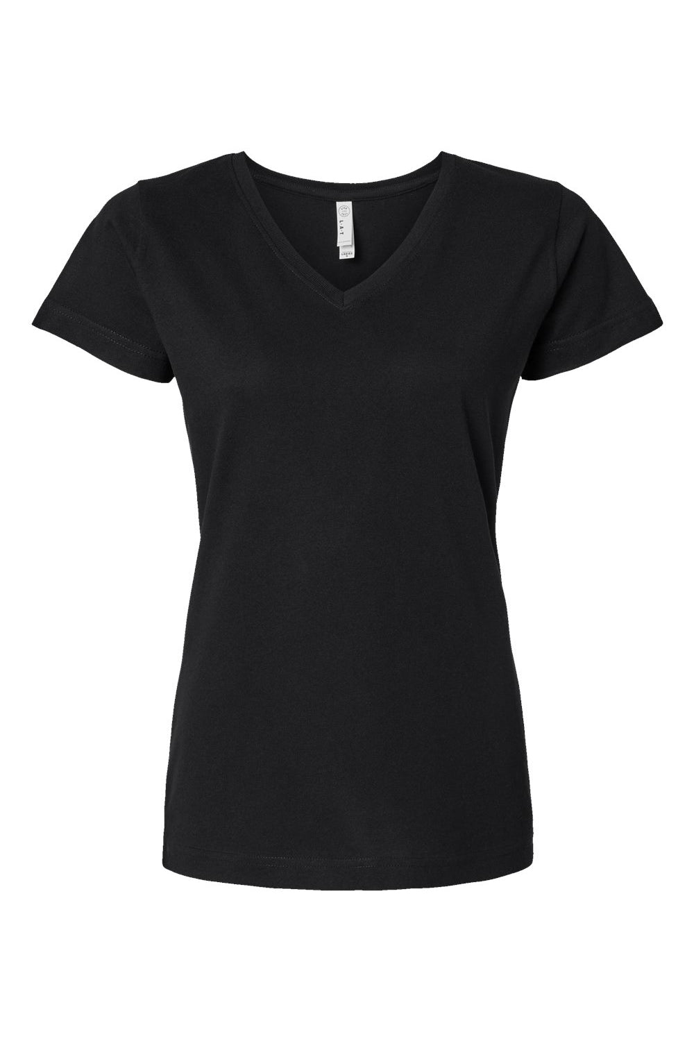 LAT 3507 Womens Fine Jersey Short Sleeve V-Neck T-Shirt Black Flat Front