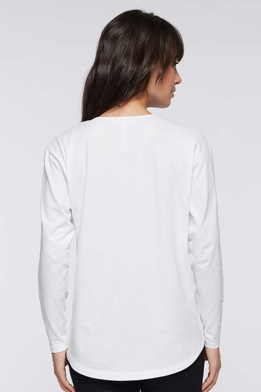 LAT 3508 Womens Fine Jersey Long Sleeve Crewneck T-Shirt White Model Back