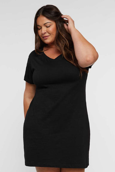 LAT 3522 Womens Short Sleeve T-Shirt Dress Black Model Front