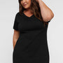 LAT Womens Short Sleeve V-Neck T-Shirt Dress - Black - Coming Soon