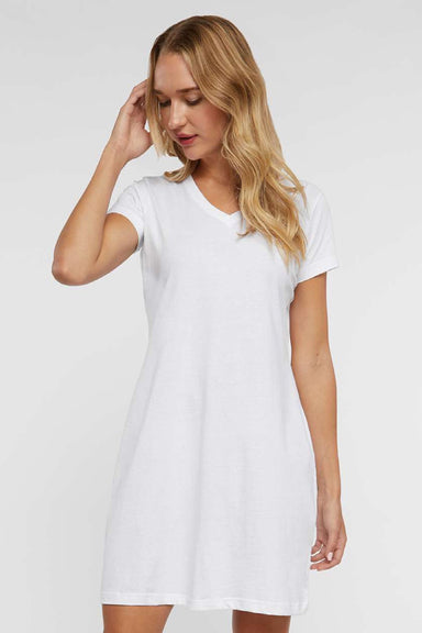 LAT 3522 Womens Short Sleeve T-Shirt Dress White Model Front