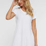 LAT Womens Short Sleeve V-Neck T-Shirt Dress - White - Coming Soon