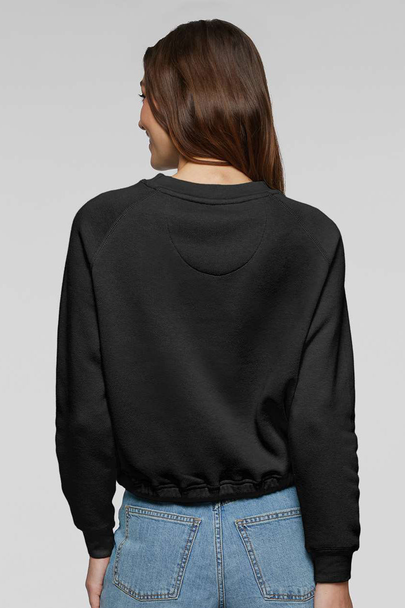 LAT 3528 Womens Relaxed Boxy Fleece Crewneck Sweatshirt Black Model Back
