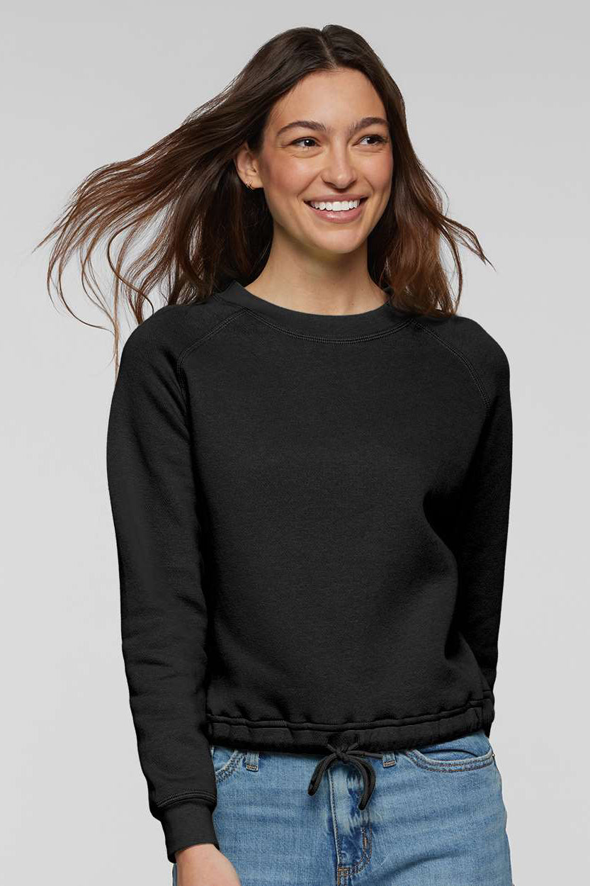 LAT 3528 Womens Relaxed Boxy Fleece Crewneck Sweatshirt Black Model Front