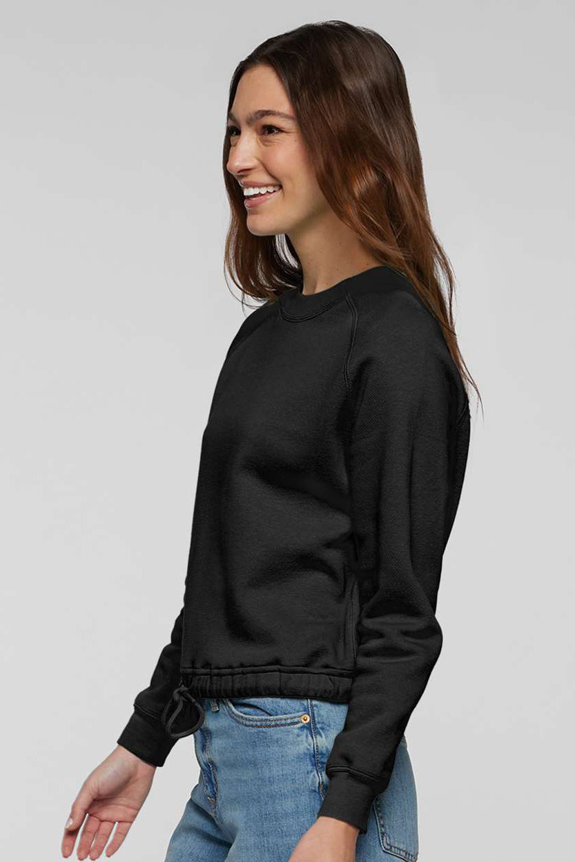 LAT 3528 Womens Relaxed Boxy Fleece Crewneck Sweatshirt Black Model Side