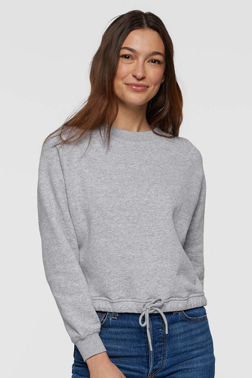 LAT 3528 Womens Relaxed Boxy Fleece Crewneck Sweatshirt Heather Grey Model Front