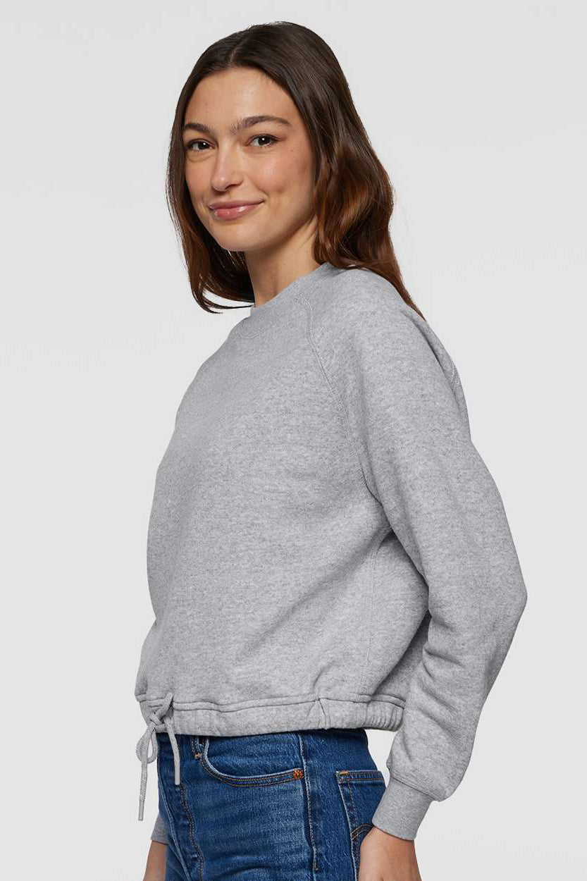 LAT 3528 Womens Relaxed Boxy Fleece Crewneck Sweatshirt Heather Grey Model Side