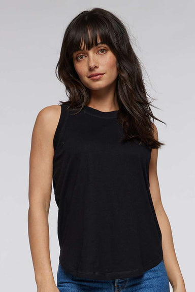 LAT 3592 Womens Relaxed Fine Jersey Tank Top Black Model Front
